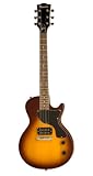 Single Cutaway Electric Honey Burst, 1 p/u, 1 V, 1 T, amp, cord, strings, strap, picks, DVD
