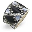 Sterling Silver Antiquet Tone Ring with Onyx- Size: 5-10