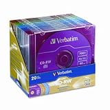 CD-RW Discs, 700MB/80min, 4x, Slim Jewel Cases, Assorted Colors, 20/pk