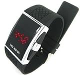 Montre &agrave; LED rouges waterproof Bracelet silicone noir