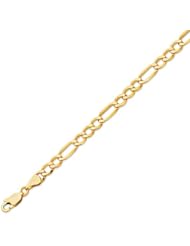10K Yellow Gold 4.60mm Diamond Cut Figaro Lite Link Bracelet with Lobster Clasp