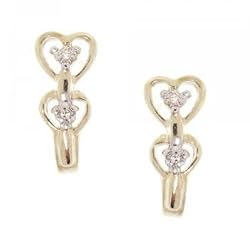 Womens Diamond Double Heart J Hoop Earrings in 10K Yellow Gold