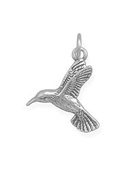 Oxidized Hummingbird Charm, Sterling Silver