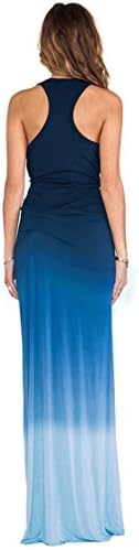 MapleClan Women's Ombre Open Back Maxi Spaghetti Slip Dress Dark Blue - M