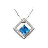 Blue Topaz and Diamond Pendant in White Gold