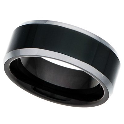 8MM Men's Tungsten Carbide Ring Wedding Band with Black Top and Tungsten edges [Size 8.5] (Available in Sizes 8 to 15)