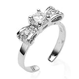 925 Sterling Silver Toe Ring Bow Solitaire CZ