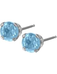 0.30Ct. Genuine 3mm Blue Topaz 14 Karat White Gold Round Earrings