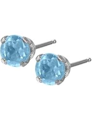Genuine 2.5mm Blue Topaz 14 Karat White Gold Round Earrings