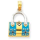 14k Two-tone Aqua Enameled Purse Pendant