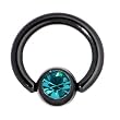 14 Gauge 5/16" Blue Zircon Austrian Crystal Black Titanium BCR Captive Ring