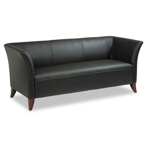 Leather Sofa with Cherry Finished Legs Leather: Black