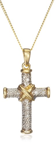 9ct Two Tone Gold AMP190633 Ladies 0.05ct Diamond Cross & 18 Chain
