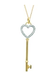 14K Gold over Sterling Silver 0.13ct TDW Diamond Heart Key Pendant (H-I, I1-I2)