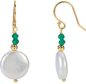 14K Yellow Gold Freshwater Cultured Coin Pearl Earrings