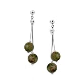 Unakite Bead Drop Liquid Silver Earrings