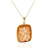 14K Yellow Gold Cameo Flower Pendant 18