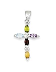 Sterling Silver Multi-Color CZ Cross Pendant. Metal Wt- 1.79g