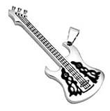 Stainless Steel Guitar Pendant with Black Plated Strings and Center (Chain Not Included)