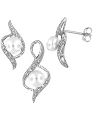 Sterling Silver and Freshwater Pearl Earring and Pendant Set