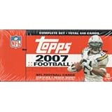 2007 Topps Football Factory Sealed Hobby Version 440 Card Set with 5 Bonus Rookie Cards! This Set Is Loaded with Stars and Rookies Including Tom Brady, LaDainian Tomlinson, Philip Rivers, Ben Roethlisberger, Reggie Bush, Vince Young, Randy Moss, Michael Vick, Peyton Manning, Eli Manning, Brett Favre, Donovan McNabb, Brady Quinn, JaMarcus Russell, Kevin Kolb, Adrian Peterson, Marshawn Lynch, Dwayne Jarrett and Many More! 2007 Topps Football Factory Sealed Hobby Version 440 Card Set with 5 Bonus Rookie Cards! This Set Is Loaded with Stars and Rookies Including Tom Brady, LaDainian Tomlinson, Philip Rivers, Ben Roethlisberger, Reggie Bush, Vince Young, Randy Moss, Michael Vick, Peyton Manning, Eli Manning, Brett Favre, Donovan McNabb, Brady Quinn, JaMarcus Russell, Kevin Kolb, Adrian Peterson, Marshawn Lynch, Dwayne Jarrett and Many More!