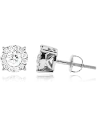 0.75CT, White Round Brilliant cut Diamond prong Cluster womens Stud Earrings in 14K White Gold