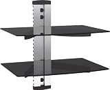 Designer Habitat - 2x Silver Floating Shelf with Strengthened Tempered Glass for DVD Players/Cable Boxes/Games Consoles/TV Accessories