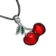Red Cherries Silver Tone Pewter Pendant Necklace