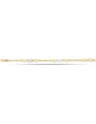 14K Yellow, White And Rose Gold Hearts Ladies Anklet (10 Inches)