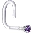 18 Gauge 1/4" White Gold 1.5mm Genuine Amethyst Bioplast Nose Ring