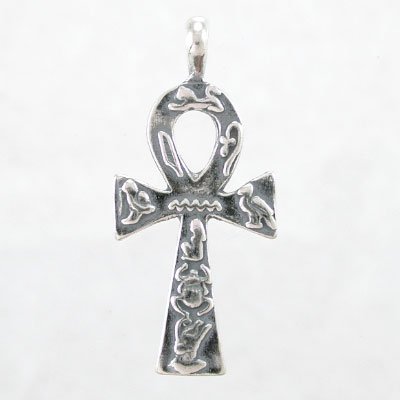 Ankh Pendant with Hieroglyphics in Sterling Silver, #8704