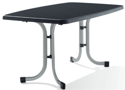 SIEGER 253/A Boulevard-Klapptisch 150 x 90 cm mit Mecalit-Pro-Platte, Stahlrohrgestell graphit, Tischplatte Schieferdekor, anthrazit
