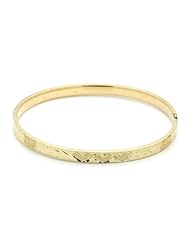 14K Yellow Gold 5mm Diamond Cut Heart 2.5 Diameter Adjustable Bangle Bracelets