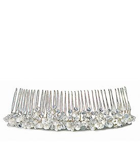 White Pearl & Crystal Flowers in Silver Hair Comb