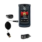 Retractable USB Hot Sync Compact Kit with Car & Wall Charger for the Motorola MOTORAZR 2 V8 - Gomadic Brand w/ TipExchange Technology