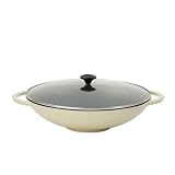 Chasseur Cast iron wok with glass lid, rack, chopsticks & turner 37cm cream  from Chasseur