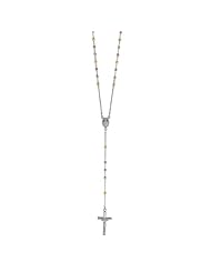 Sterling Silver Catholic Rosary Rosaries Bead Necklace Virgin Mary Cross 3mm Tri color