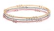 Triple Strand Bangle Bracelet - Gold, Silver and Pink Strands with Clear CZ - Sterling Silver
