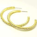 Beautiful Blingy Ice Crystal Lined 1 1/2" Hoop Earrings Yellow Gold Tone by Christina Collection (32T24)