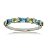White Gold Stackable Band Ring w/ Blue Topaz Peridot