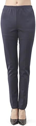 Larandi Women's Ponte High Rise Elastic Waist Stretch Slim Dress Pants Navy