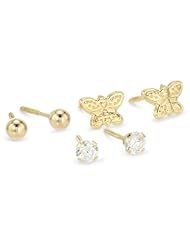 Kate & Lucy 14kt Gold 3 Piece Girls Stud Earring Set