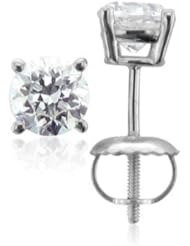 Diamond Stud Earrings Round Brilliant Shape White Gold 14K 4 Prong Screw Back ( J Color SI2 Clarity 2 Carat t.w. Weight )