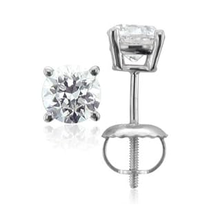 Diamond Stud Earrings Round Brilliant Shape Platinum 4 Prong Screw Back ( J Color SI2-SI3 Clarity 2 Carat t.w. Weight )