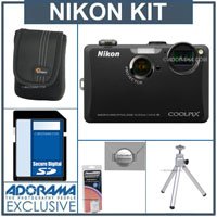 Nikon Coolpix S1100pj Digital Camera Kit - Black - with 8GB SD Memory Card, Camera Case, Table Top Tripod, Spare EN EL-12 Lithium-Ion Battery, 2 Year Extended Service Coverage