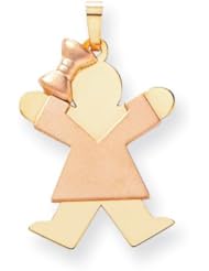14k Two-Tone Large Girl w/Bow on Left Engravable Charm Cyber Monday Special