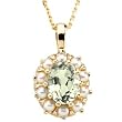 14K Yellow Gold Prasiolite (Green Amethyst) and Pearl Pendant