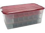 Iris Holiday Storage Bin - Large - Ornament Dividers (100651) (Red/Clear) (13 H x 17.81 W x 32.63 D)