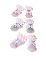 Pitter Patter Baby Gifts Pack x 3 Calcetines In A Box (Rosa / Gris)