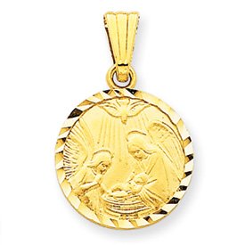 14K Satin and Diamond-Cut Baptism Pendant - Measures 23.1x14.8mm